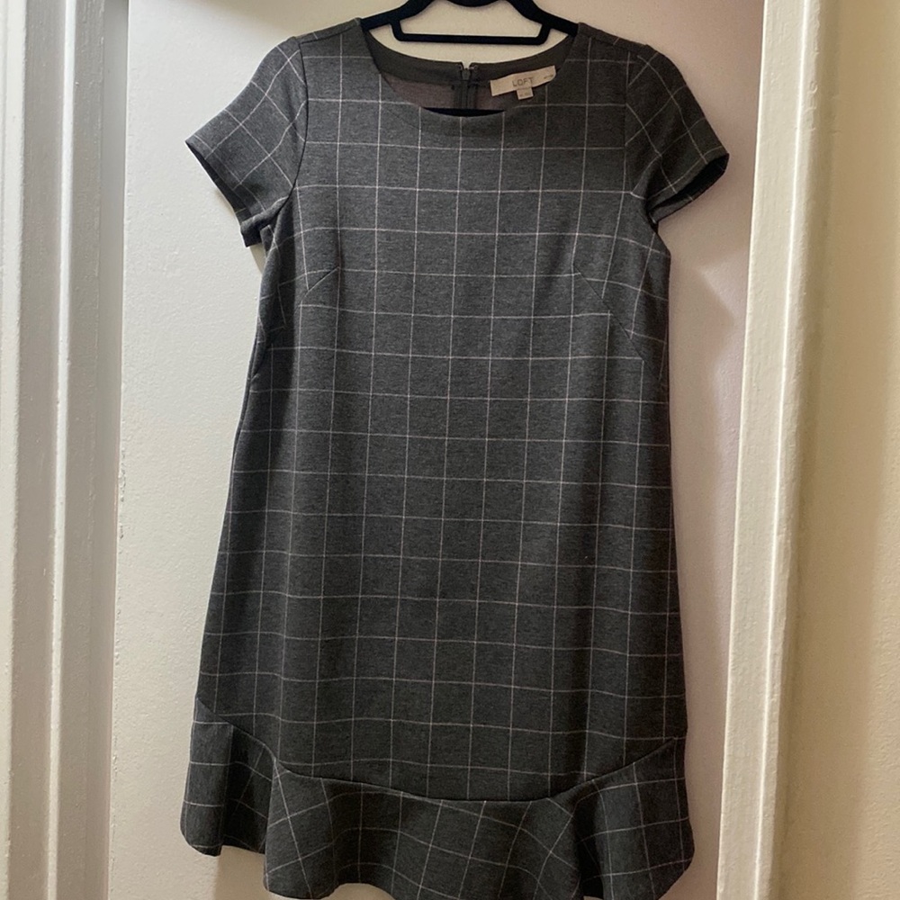 Loft, work dress, grey with pink lines. Perfect condition only worn a few times